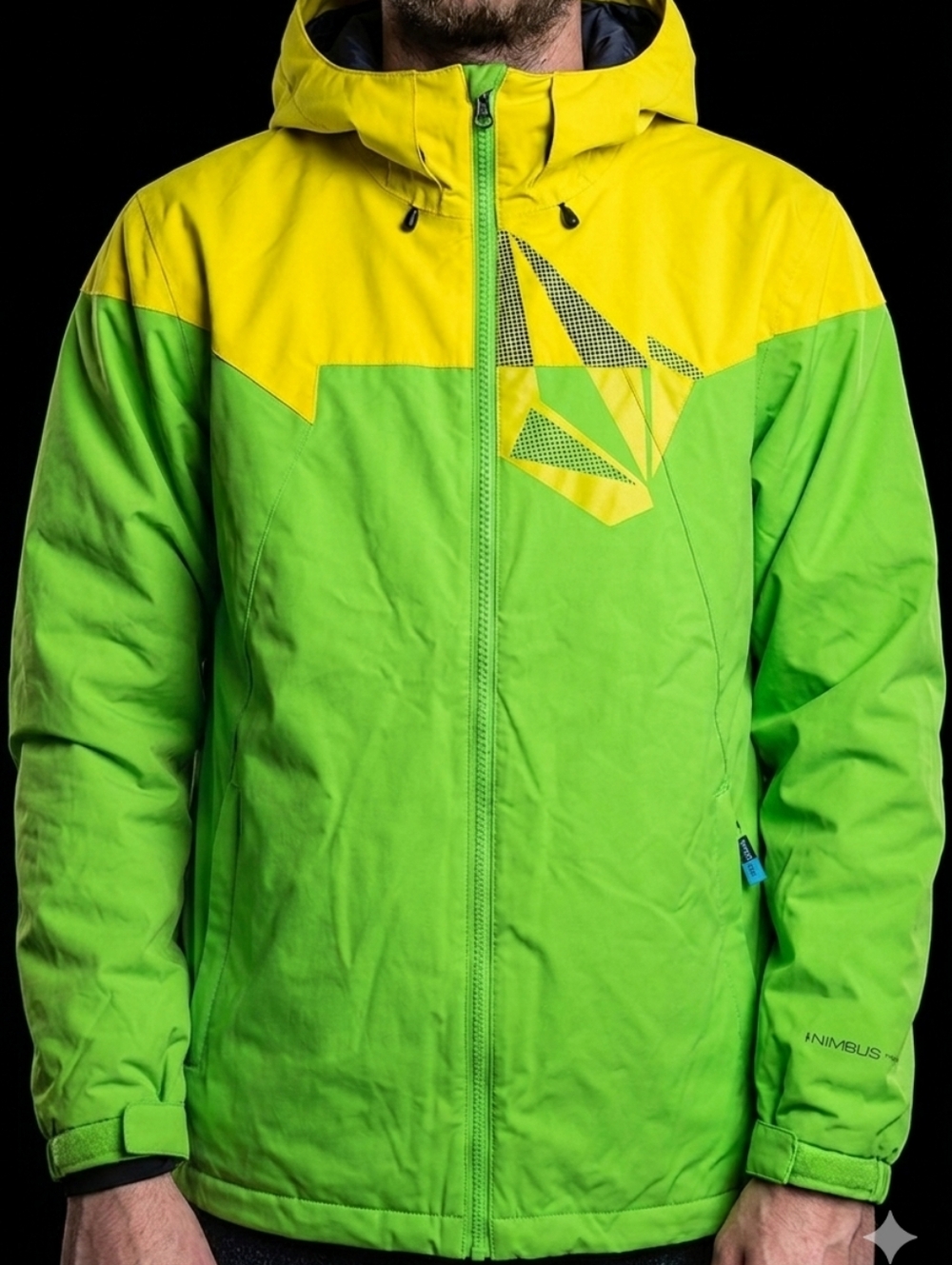 Y2K Volcom Nimbus Snowboard Ski Jacket 10K Green Yellow Colorblock